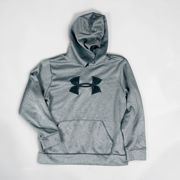 Under Armour Other - Under Armour Boys Gray Big Logo Fleece Hoodie Sweatshirt YMD Medium Loose Fit